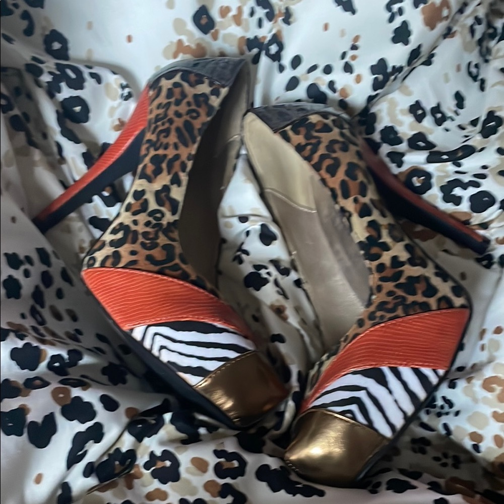 Leopard Print and Gold Women's Heels